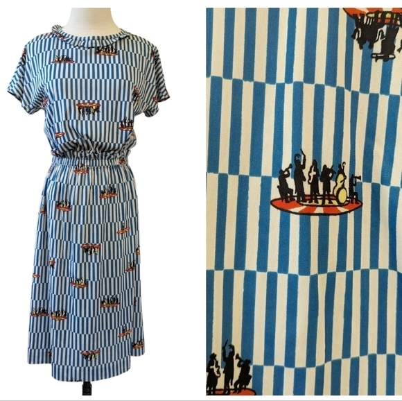 Vintage Dresses & Skirts - Vintage Mod Band Stand Jazz Novelty Print Coordinating Skirt Set